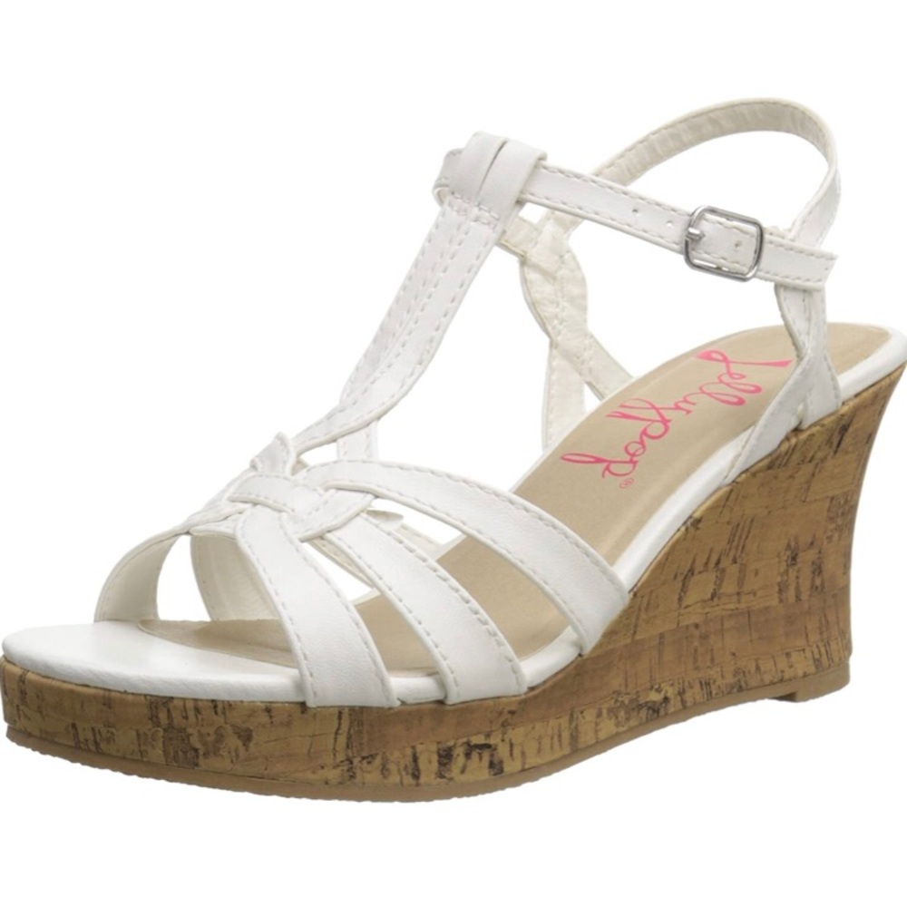 White Angelie Wedges by Jellypop wedge sandals